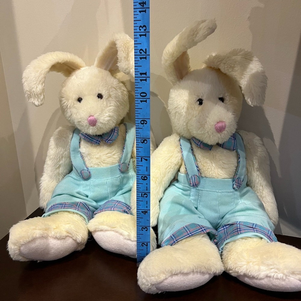 (2) vintage Russ Plus 2 Weighted Bunny Corduroy Britches Plush Toys